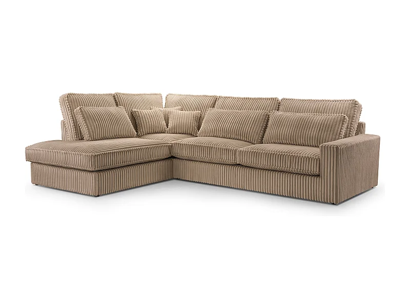 Hochwertiges Ecksofa - Modernes Sofa mit Kissen, gepolsterte Rückenlehne, bequem und stilvoll, Design Links 89x314x224 cm, Cappuccino