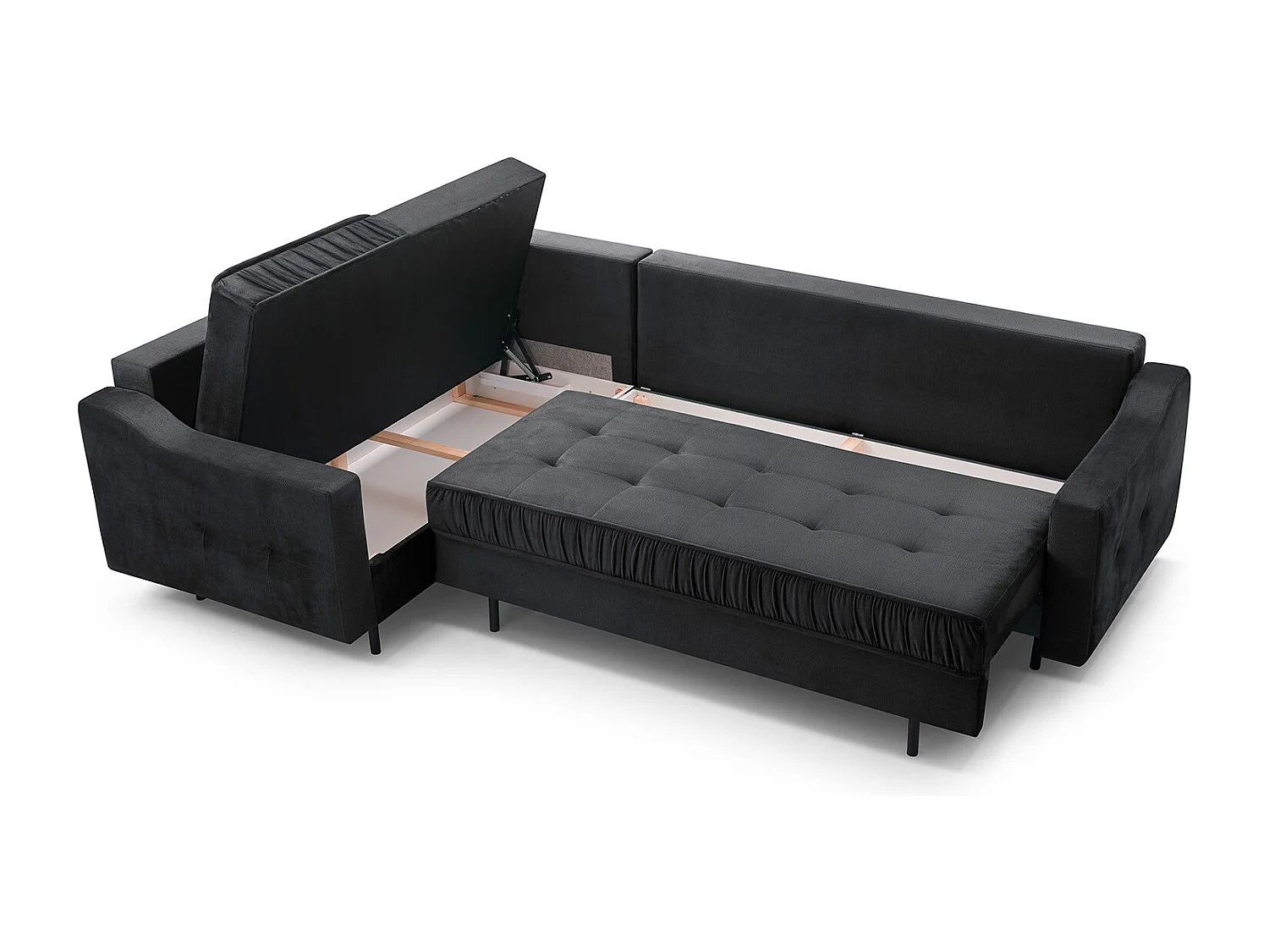 Narożnik AKITA z funkcją spania i pojemnikiem – nowoczesna sofa 289x185x105 cm, prawy, zielony