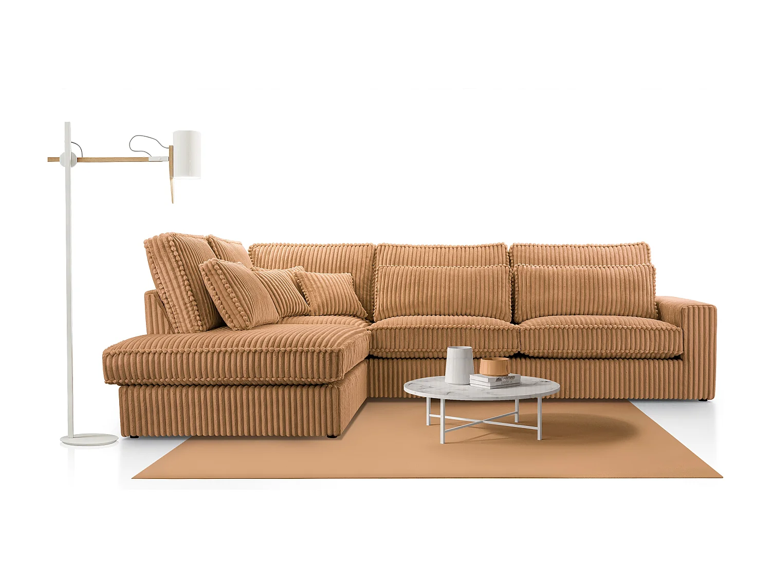 Wysokiej jakości narożnik - nowoczesna sofa z poduszkami, tapicerowanym oparciem, wygodna i stylowa, wzór lewy 89x314x224 cm, platynowy