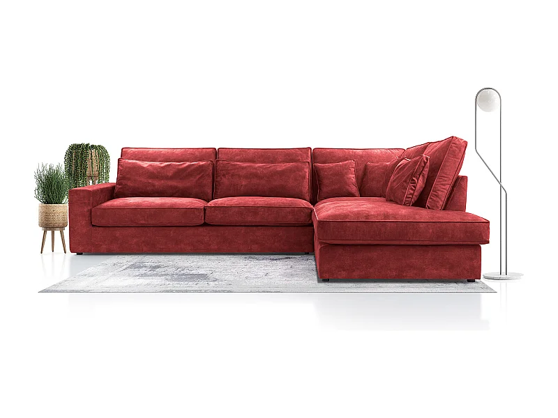 Modernes Ecksofa mit Kissen, Beste Ecke! Wohnbereich mit Bettkasten, Wave Spring Rücken, Freistehend, 89x314x224cm, Rechte Seite, Burgund