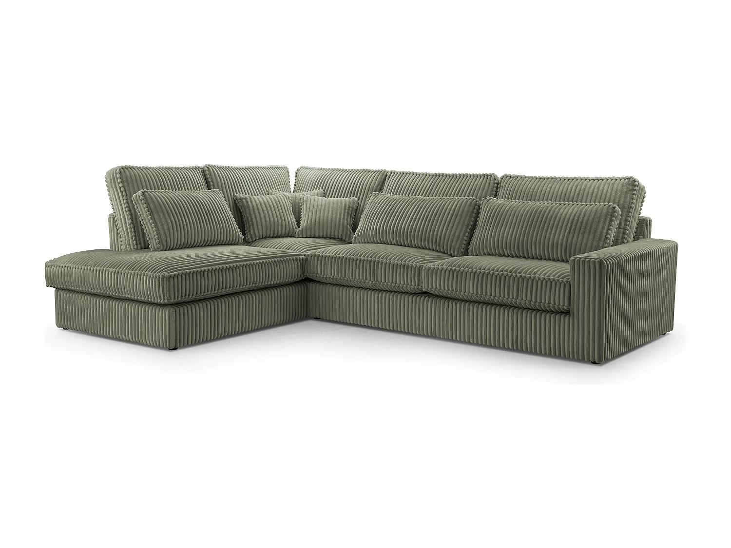 Hochwertiges Ecksofa - Modernes Sofa mit Kissen, gepolsterte Rückenlehne, bequem und stilvoll, Design Links 89x314x224 cm, Grün