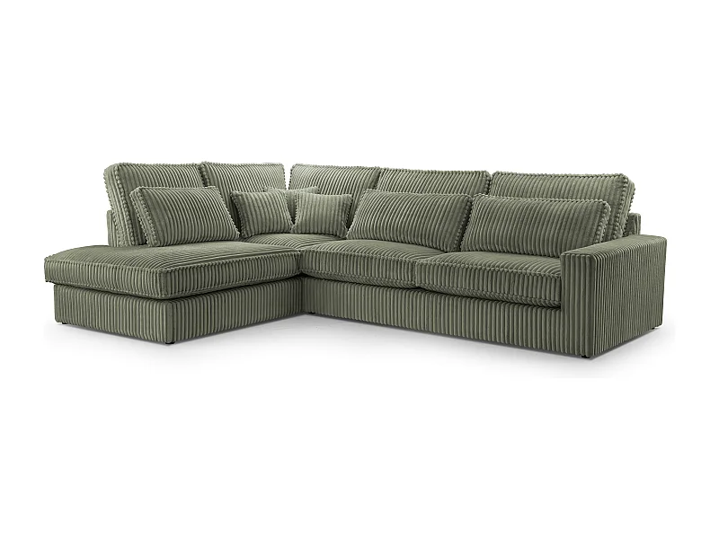 Hochwertiges Ecksofa - Modernes Sofa mit Kissen, gepolsterte Rückenlehne, bequem und stilvoll, Design Links 89x314x224 cm, Grün