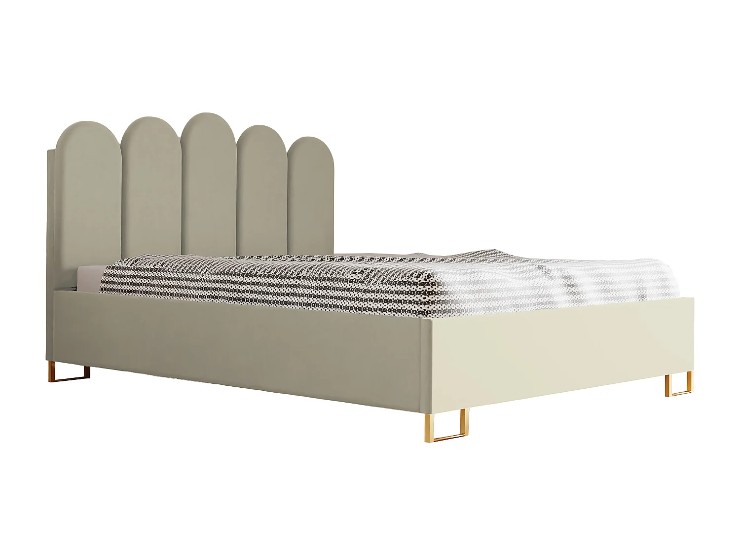 Polsterbett MALAGA mit gepolstertem Kopfteil, VELUTTO-Stoff, Bettkasten mit Gasdruckfeder, Betthöhe 39 cm, 120×200 cm, Dunkelbeige