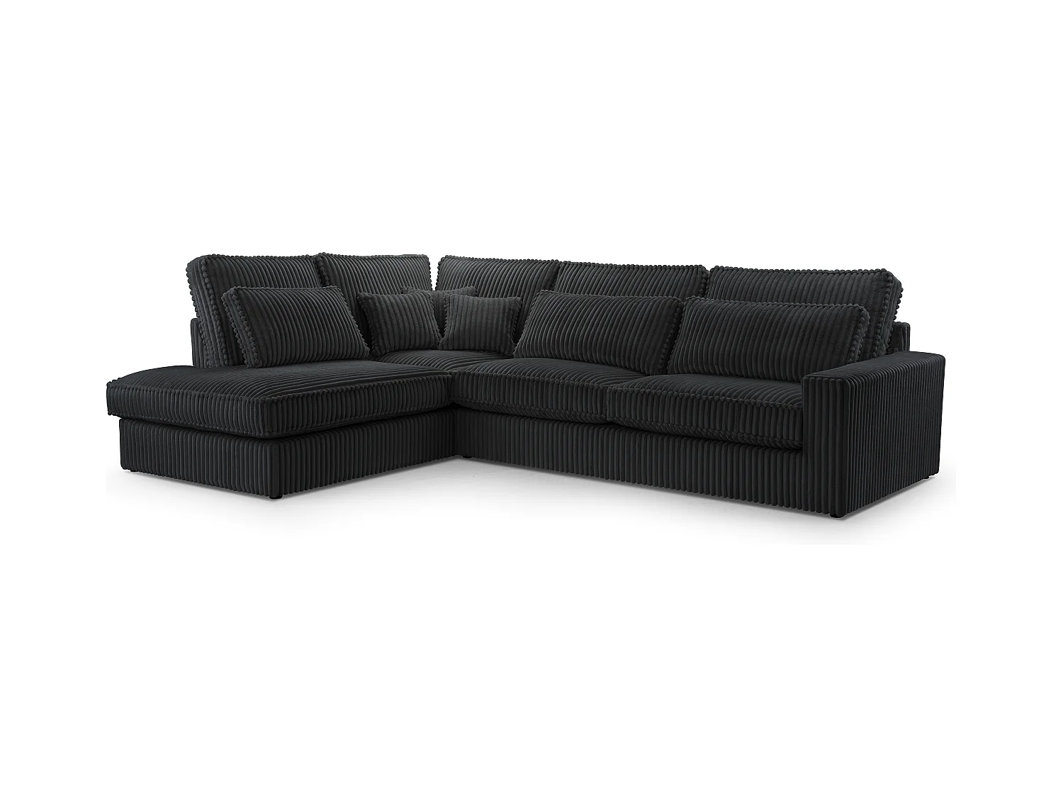 Hochwertiges Ecksofa - Modernes Sofa mit Kissen, gepolsterte Rückenlehne, bequem und stilvoll, Design Links 89x314x224 cm, Schwarz
