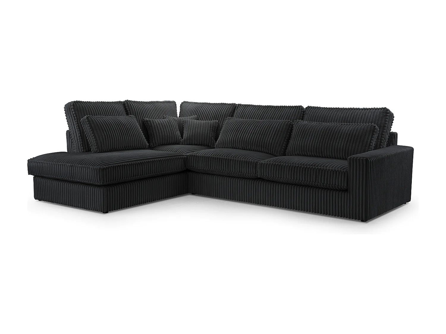 Wysokiej jakości narożnik - nowoczesna sofa z poduszkami, tapicerowanym oparciem, wygodna i stylowa, wzór lewy 89x314x224 cm, czarny
