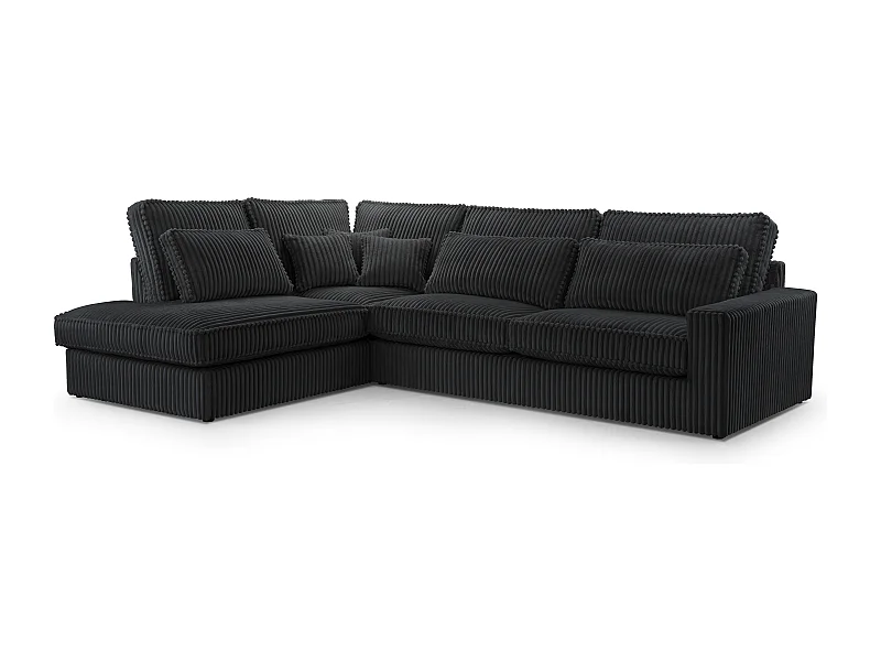 Hochwertiges Ecksofa - Modernes Sofa mit Kissen, gepolsterte Rückenlehne, bequem und stilvoll, Design Links 89x314x224 cm, Schwarz
