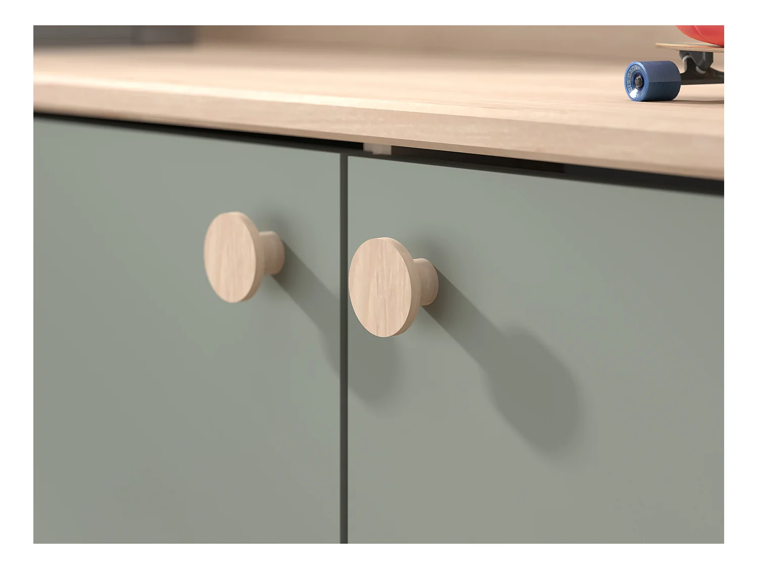 Letto combinato 90 x 190/200 cm Naturale e Verde + Rete - MIVONA