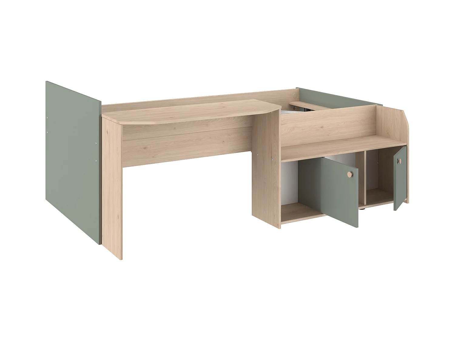 Letto combinato 90 x 190/200 cm Naturale e Verde + Rete - MIVONA
