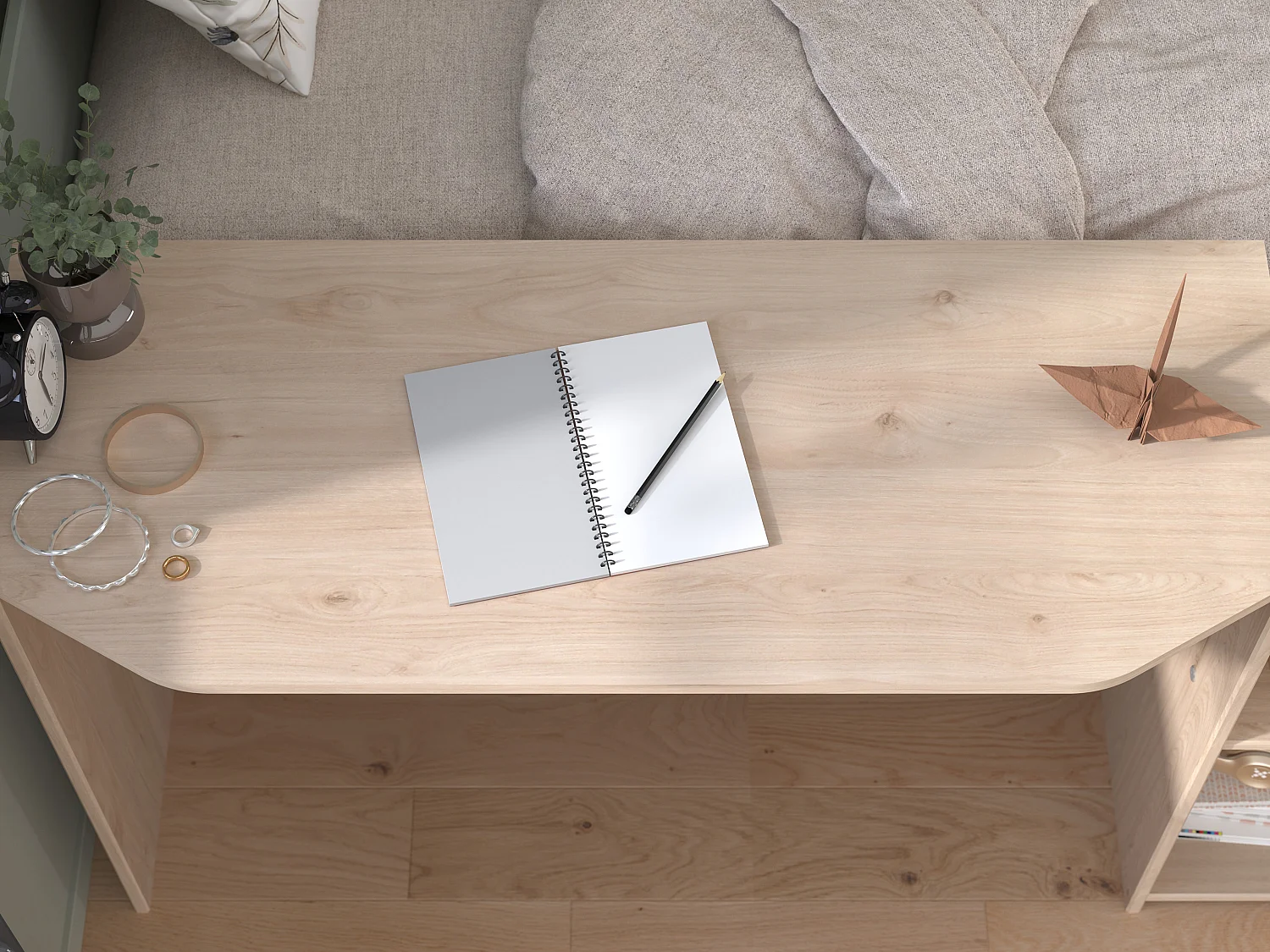 Kombibett + Lattenrost - 90 x 190/200 cm - Holzfarben & Grün - MIVONA