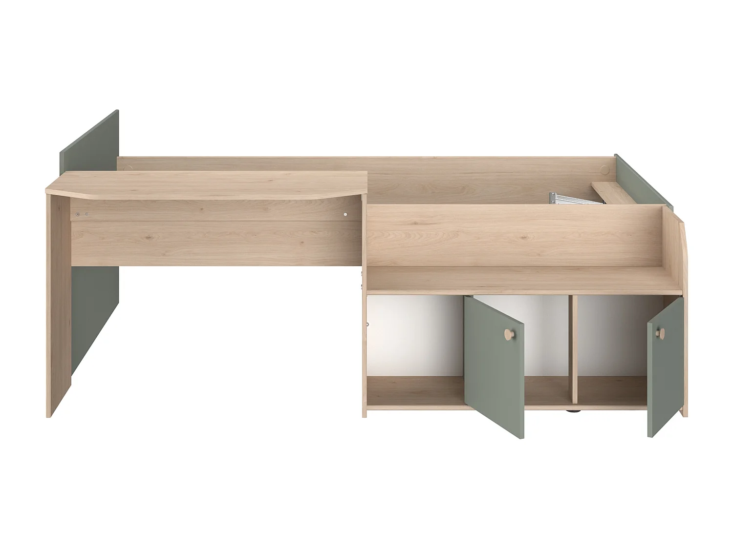 Kombibett + Lattenrost - 90 x 190/200 cm - Holzfarben & Grün - MIVONA