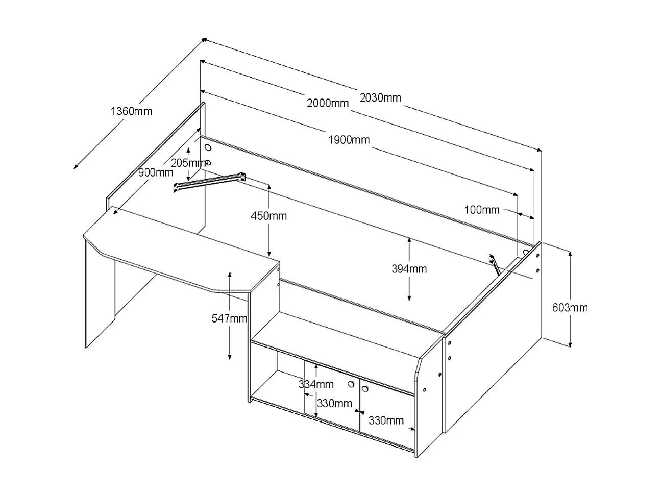 Kombibett + Lattenrost - 90 x 190/200 cm - Holzfarben & Grün - MIVONA