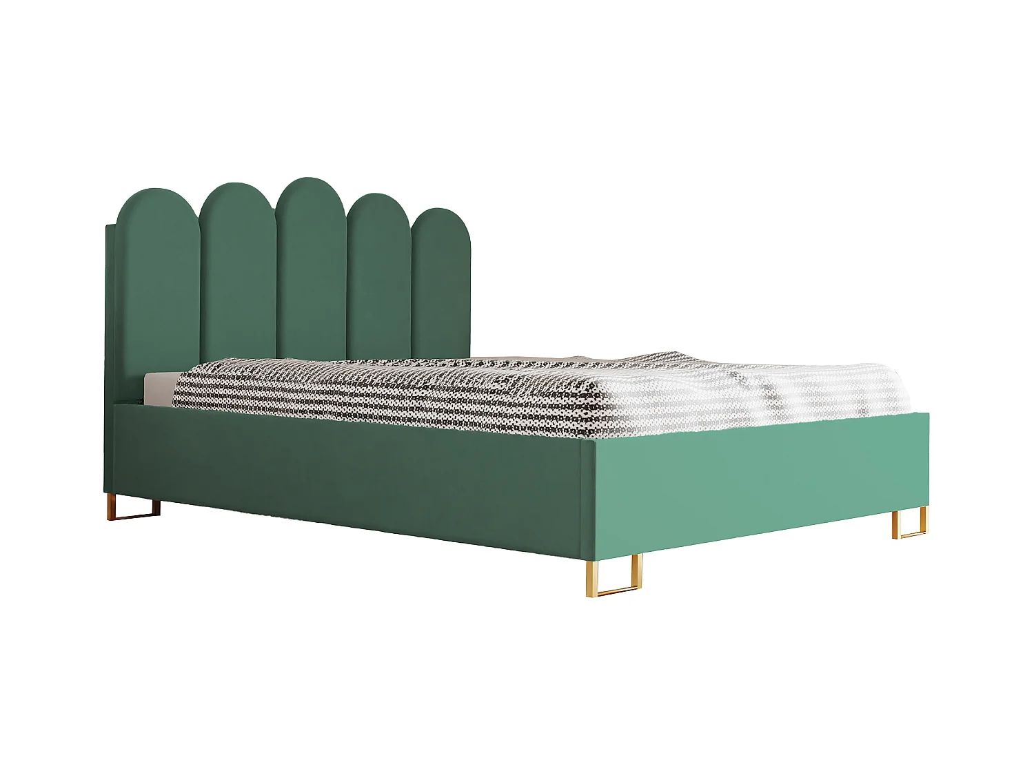 Letto imbottito MALIBU, testiera, rivestimento ELEMENT, box contenitore con pistone a gas, altezza letto 39 cm, 140x200 cm, Seledyn