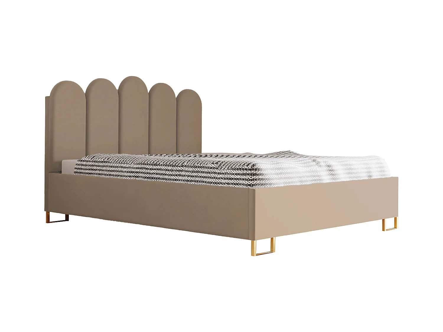 Polsterbett MALAGA mit gepolstertem Kopfteil, VELUTTO-Stoff, Bettkasten mit Gasdruckfeder, Betthöhe 39 cm, 180×200 cm, Creme