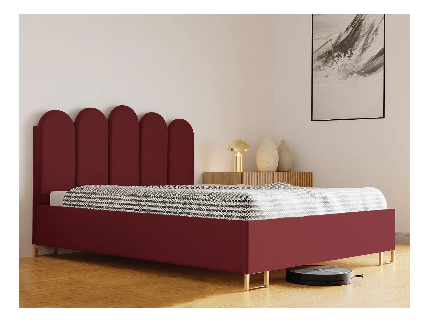 Polsterbett MALAGA mit gepolstertem Kopfteil, ELEMENT-Stoff, Bettkasten mit Gasdruckfeder, Betthöhe 39 cm, 120×200 cm, Kastanienbraun