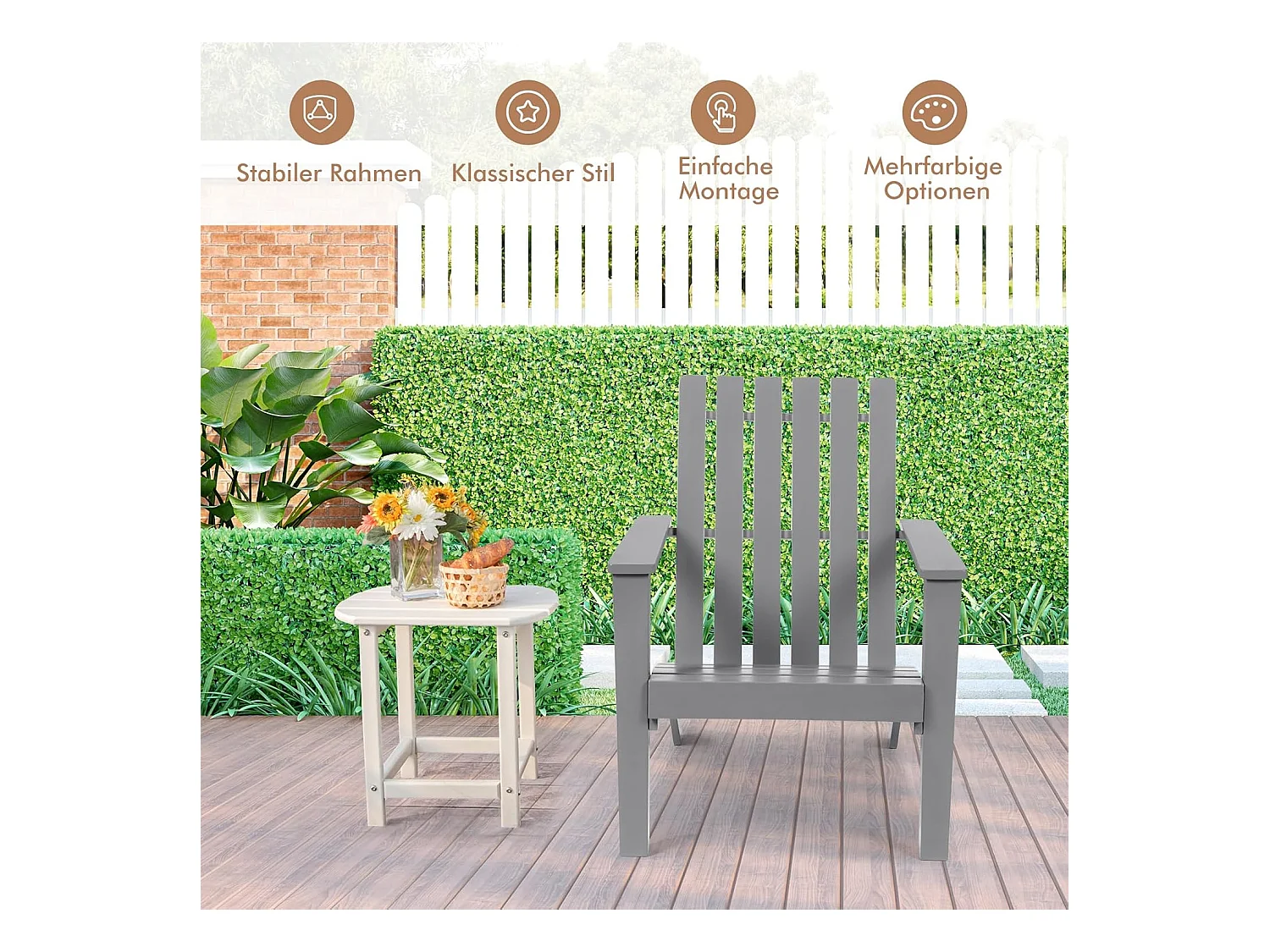 Adirondack Adirondack Chair van acaciahout, tuinstoel, belastbaar tot 160 kg, voor tuin, terras (grijs)AB92824