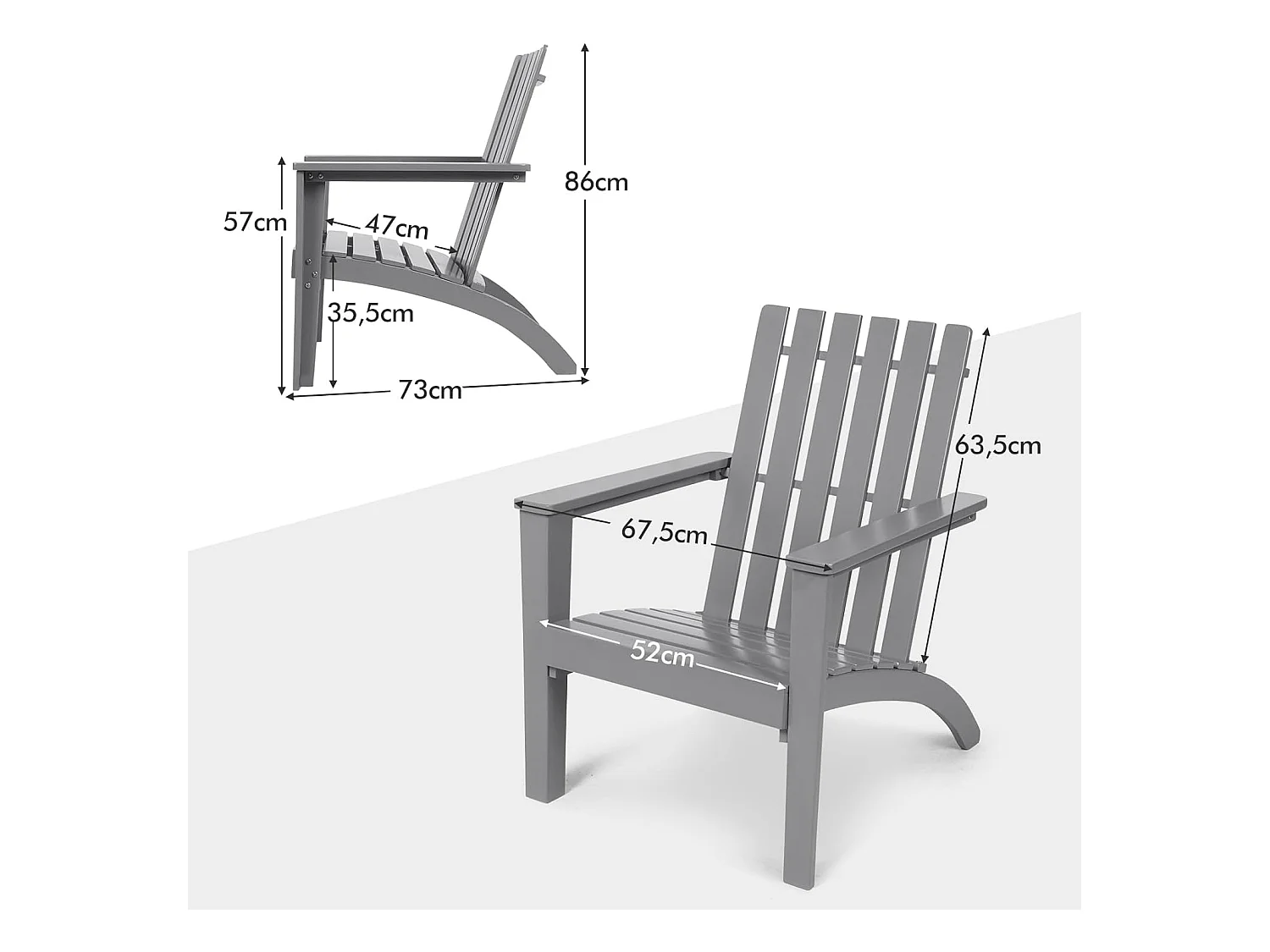Adirondack Adirondack Chair van acaciahout, tuinstoel, belastbaar tot 160 kg, voor tuin, terras (grijs)AB92824