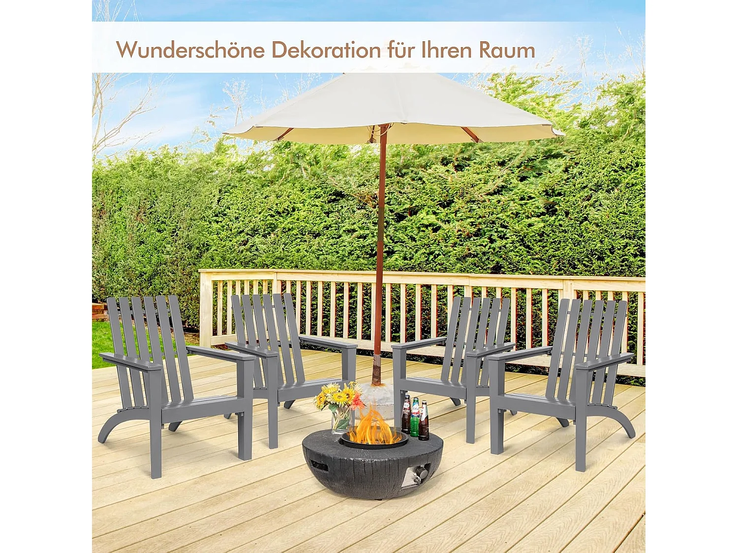 Adirondack Adirondack Chair van acaciahout, tuinstoel, belastbaar tot 160 kg, voor tuin, terras (grijs)AB92824