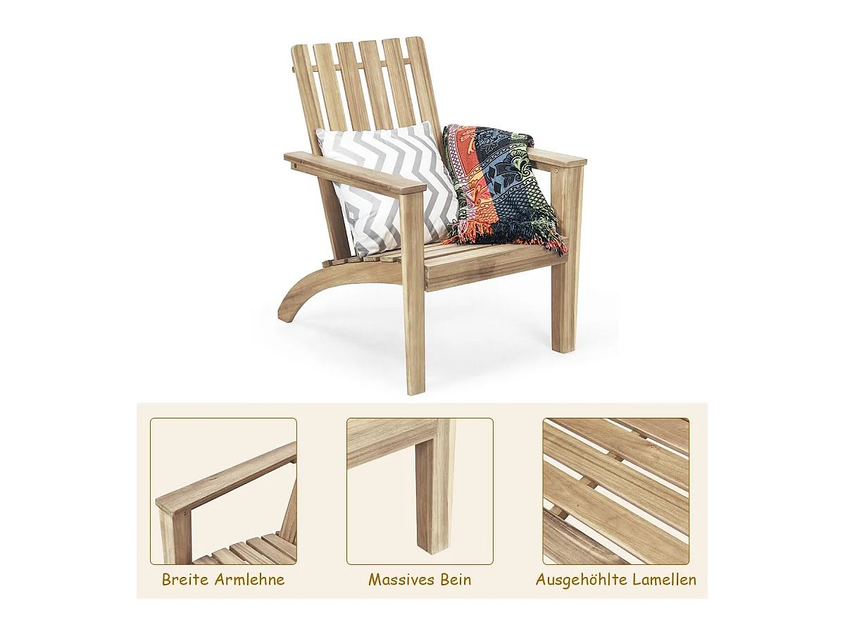 Adirondack Adirondack Chair van acaciahout, tuinstoel, belastbaar tot 160 kg, voor tuin, terras (grijs)AB92824