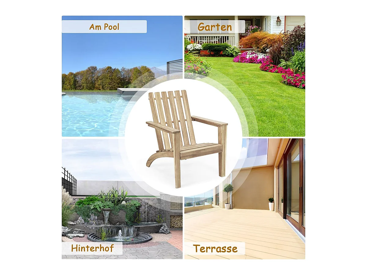 Adirondack Adirondack Chair van acaciahout, tuinstoel, belastbaar tot 160 kg, voor tuin, terras (grijs)AB92824