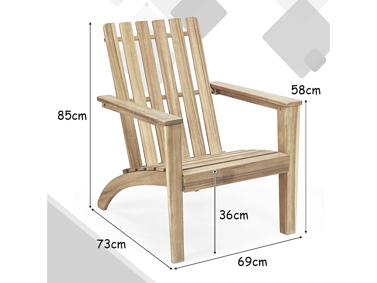 Adirondack Adirondack Chair van acaciahout, tuinstoel, belastbaar tot 160 kg, voor tuin, terras (grijs)AB92824