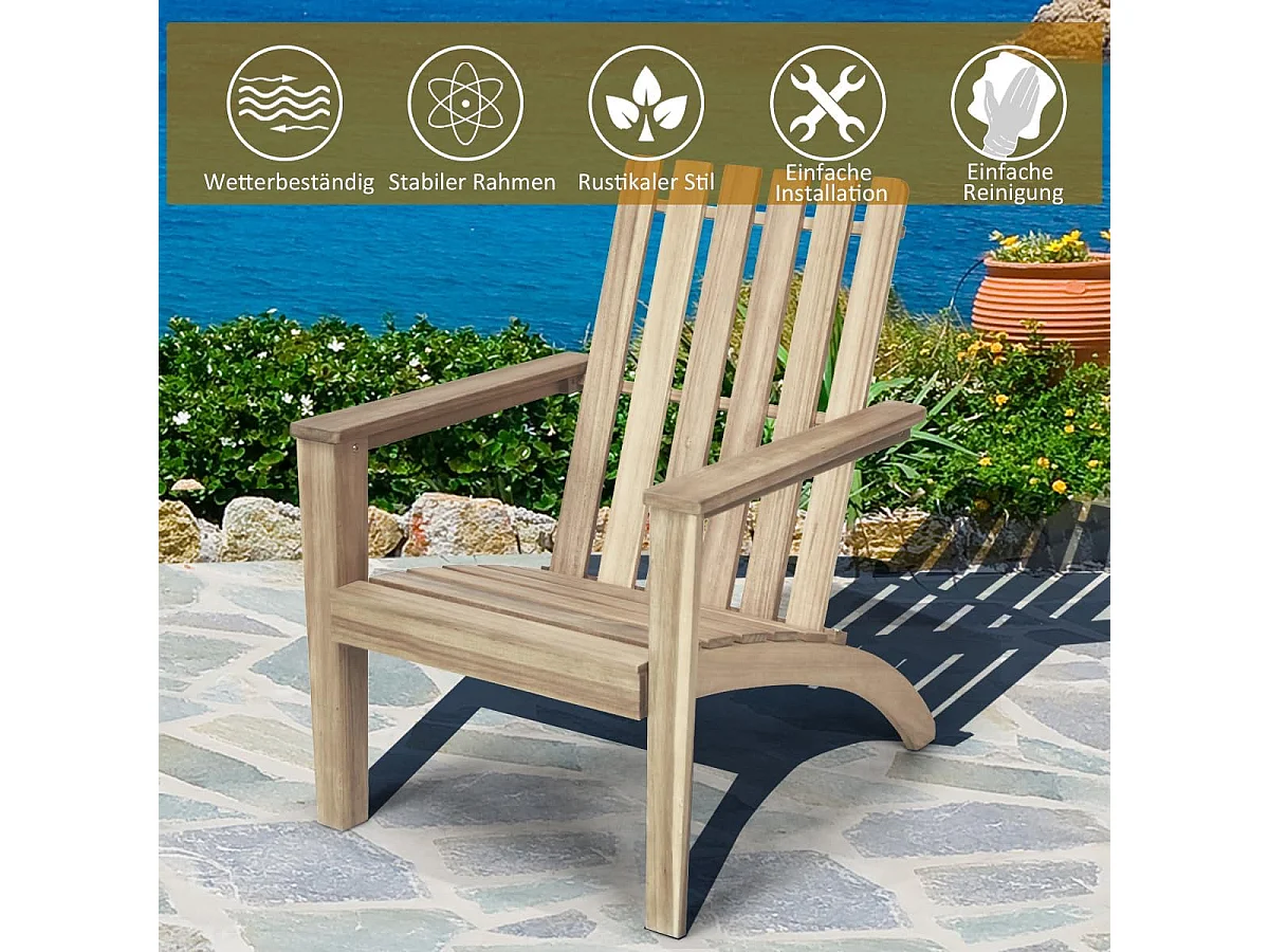 Adirondack Adirondack Chair van acaciahout, tuinstoel, belastbaar tot 160 kg, voor tuin, terras (grijs)AB92824