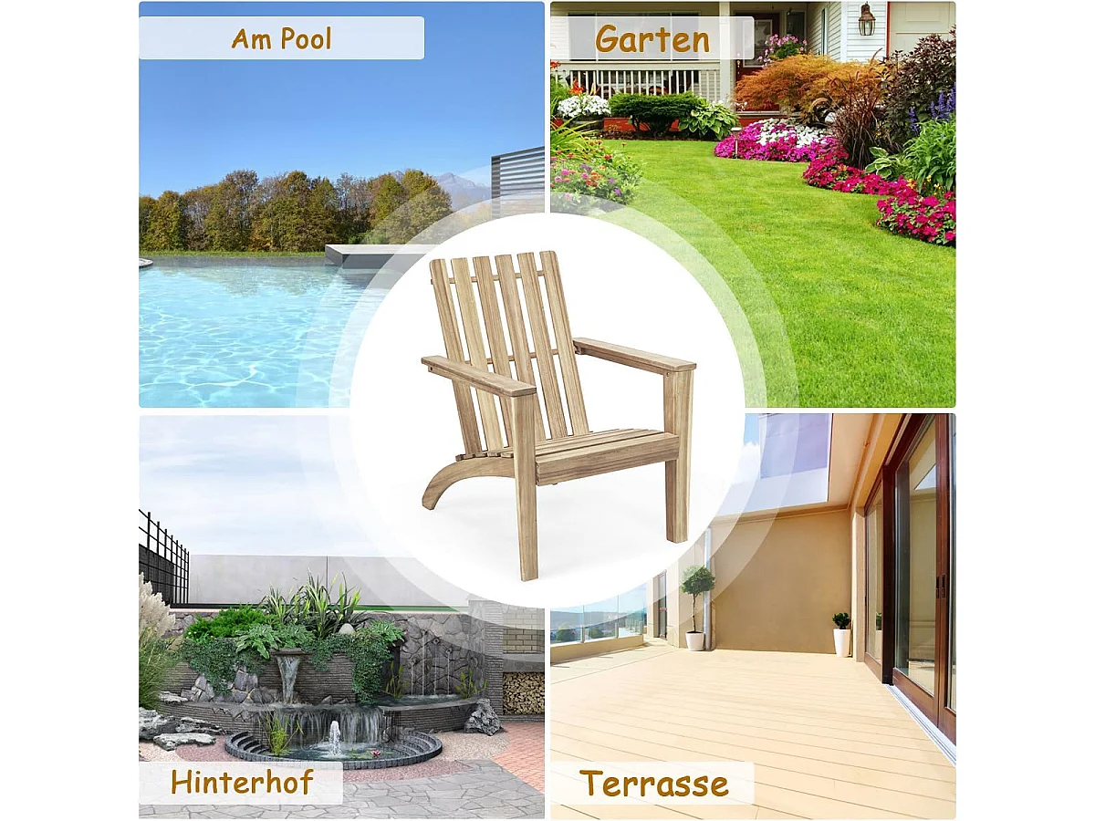 Adirondack Adirondack Chair van acaciahout, tuinstoel, belastbaar tot 160 kg, voor tuin, terras (grijs)AB92824