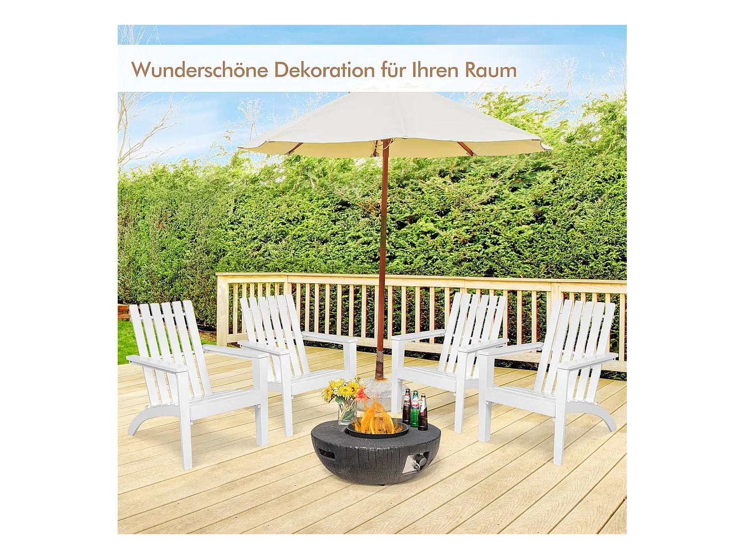 Adirondack Adirondack Chair van acaciahout, tuinstoel, belastbaar tot 160 kg, voor tuin, terras (wit)AB92824