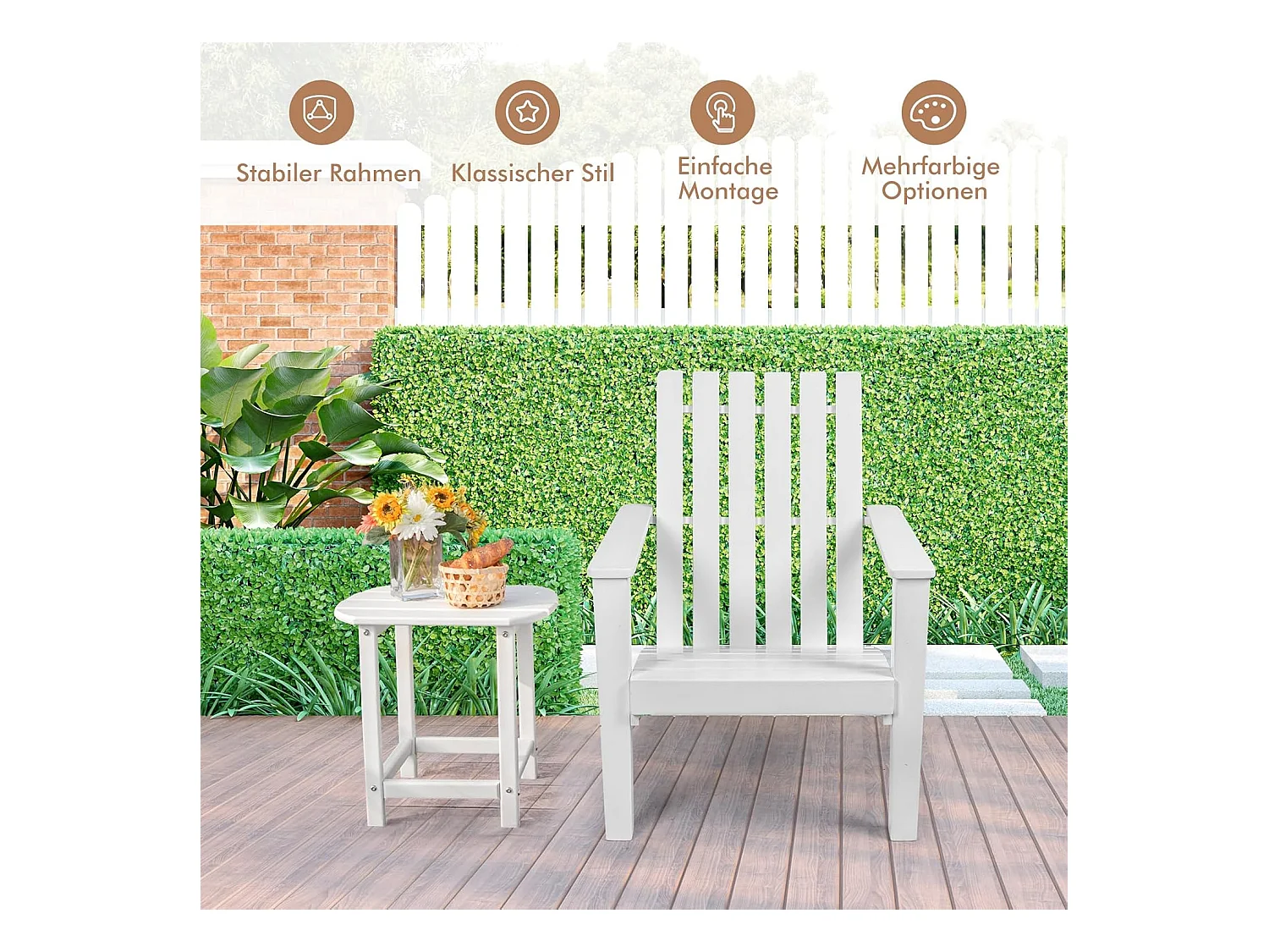 Adirondack Adirondack Chair van acaciahout, tuinstoel, belastbaar tot 160 kg, voor tuin, terras (wit)AB92824