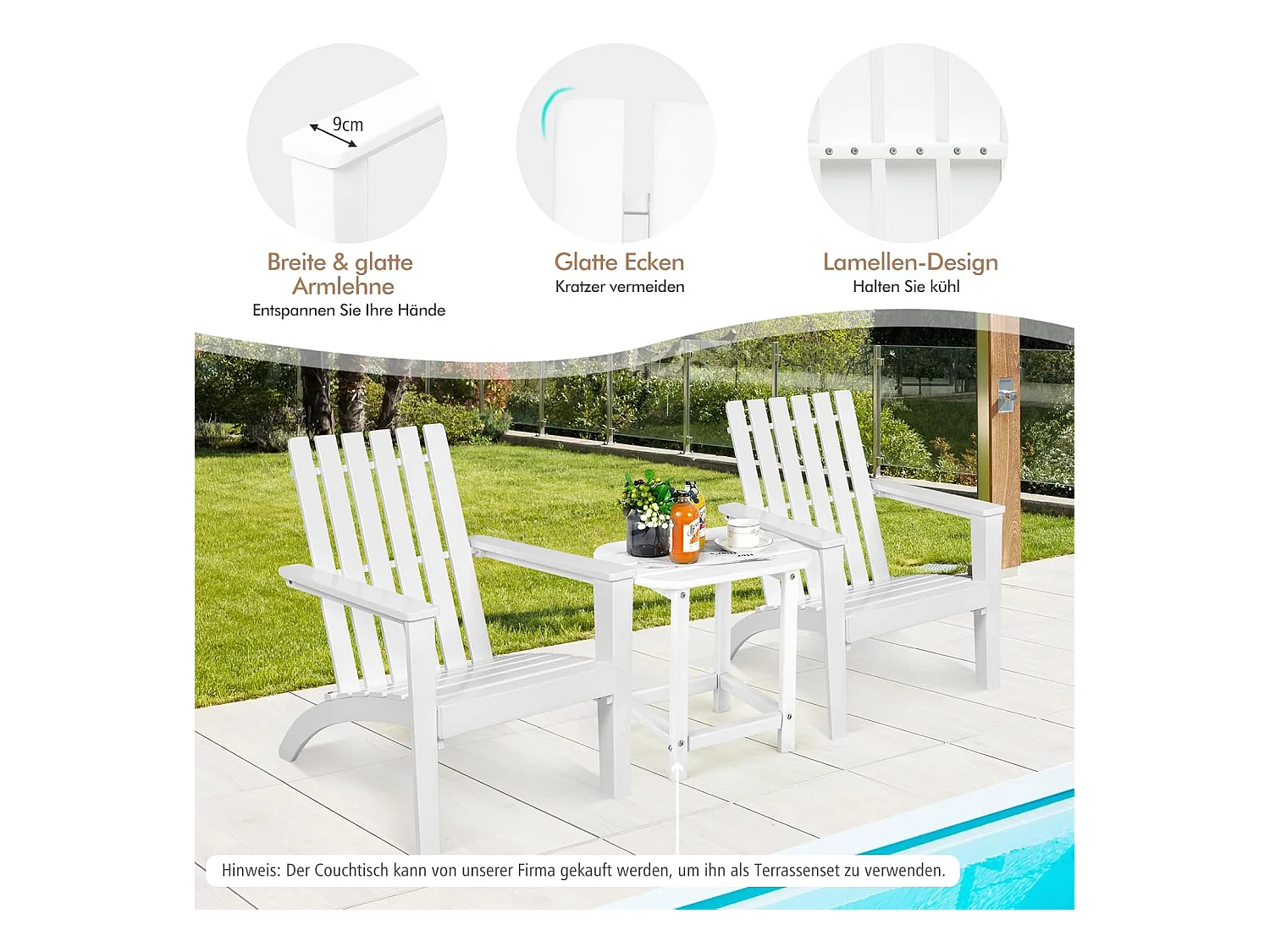 Adirondack Adirondack Chair van acaciahout, tuinstoel, belastbaar tot 160 kg, voor tuin, terras (wit)AB92824