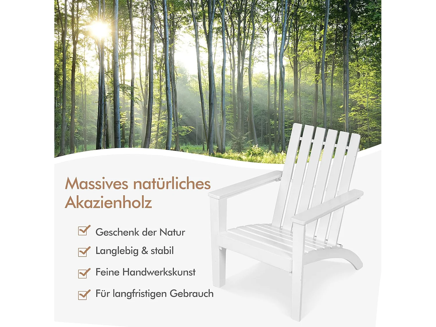 Adirondack Adirondack Chair van acaciahout, tuinstoel, belastbaar tot 160 kg, voor tuin, terras (wit)AB92824
