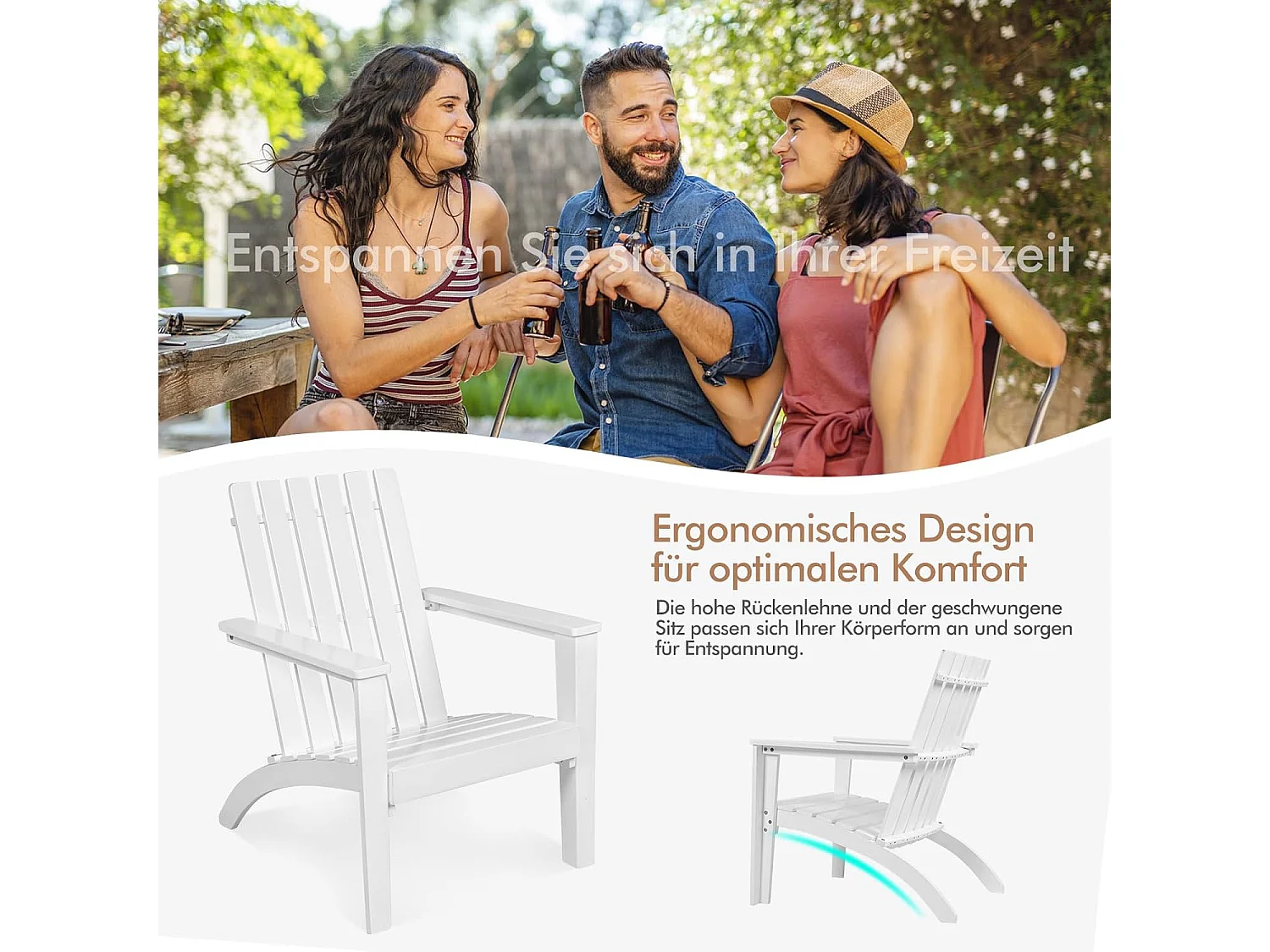 Adirondack Adirondack Chair van acaciahout, tuinstoel, belastbaar tot 160 kg, voor tuin, terras (wit)AB92824