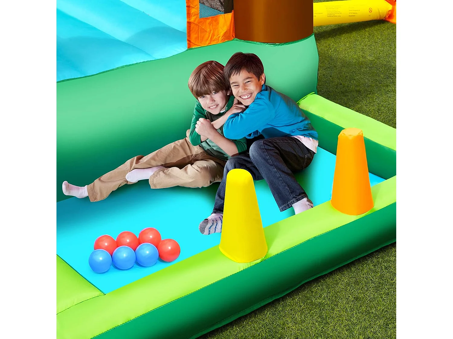 Springkasteel met ventilator, waterglijbaan, waterspeelcentrum met glijbaan, waterpark, kinderbadje, 368 x 303 x 230 cm AB92918