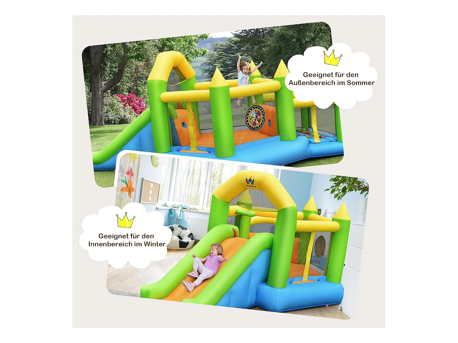 Opblaasbaar springkasteel met glijbaan, ballenbad, basketbalmand, springkasteel Springburg Bouncer inclusiefgrondpennen 477 x 241 x 208 cm