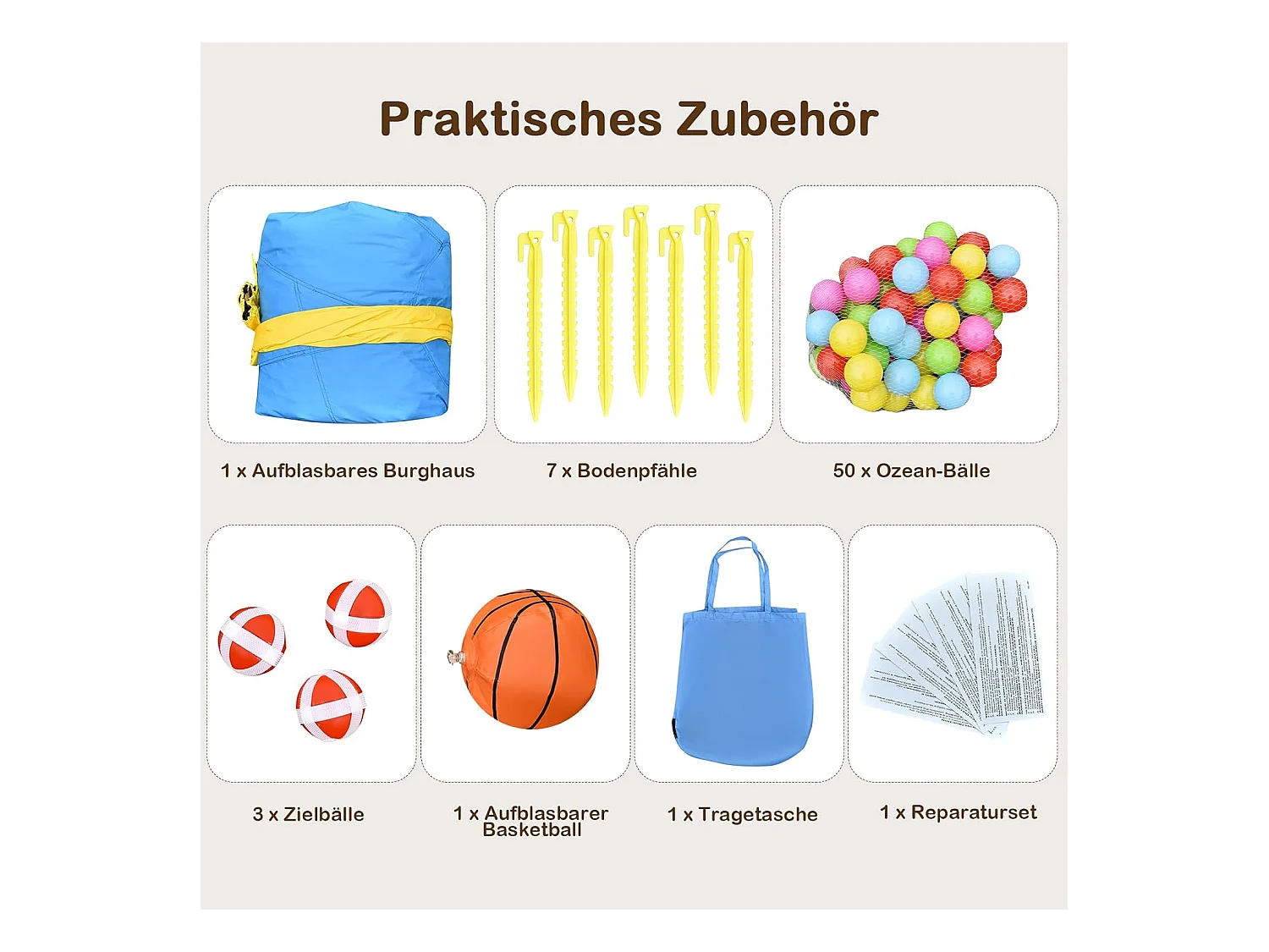 Opblaasbaar springkasteel met glijbaan, ballenbad, basketbalmand, springkasteel Springburg Bouncer inclusiefgrondpennen 477 x 241 x 208 cm