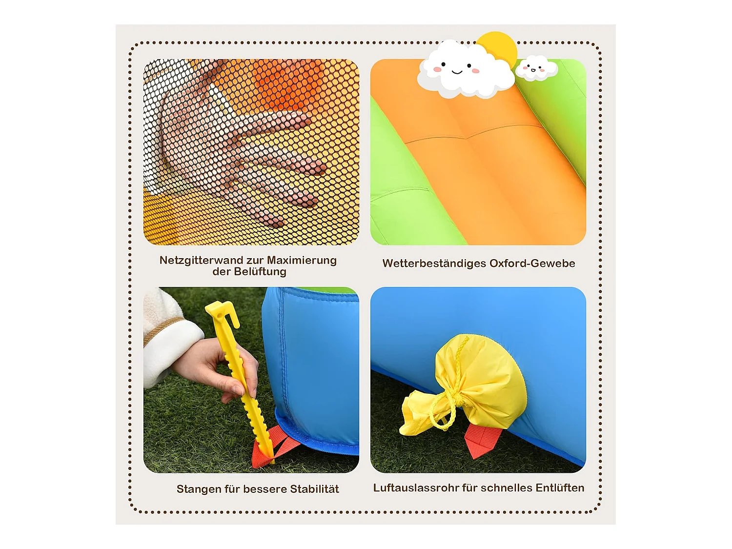 Opblaasbaar springkasteel met glijbaan, ballenbad, basketbalmand, springkasteel Springburg Bouncer inclusiefgrondpennen 477 x 241 x 208 cm