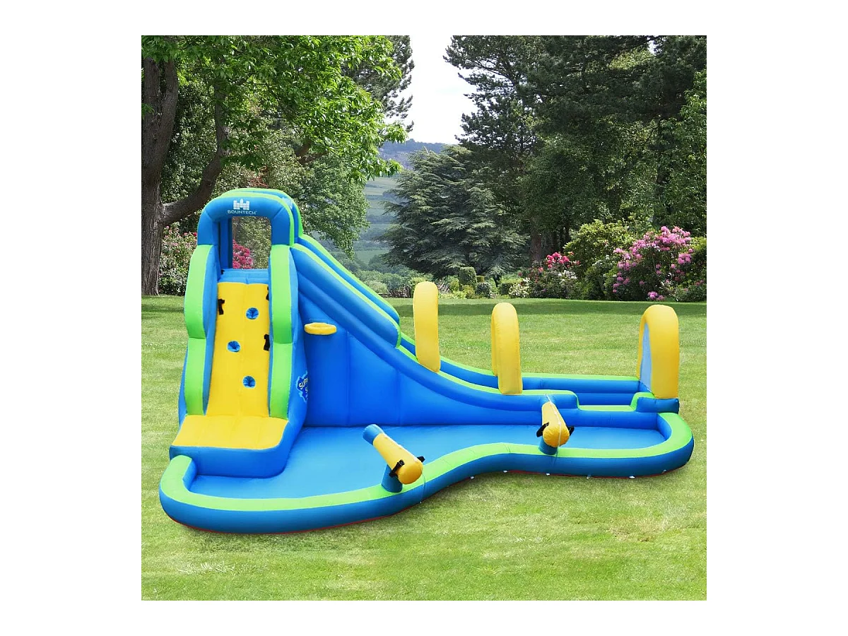 Springkasteel, waterglijbaan, opblaasbaar, waterspeelcentrum met glijbaan, opblaasbaar, kinderbadje, 478 x 366 x 242 cm AB92175