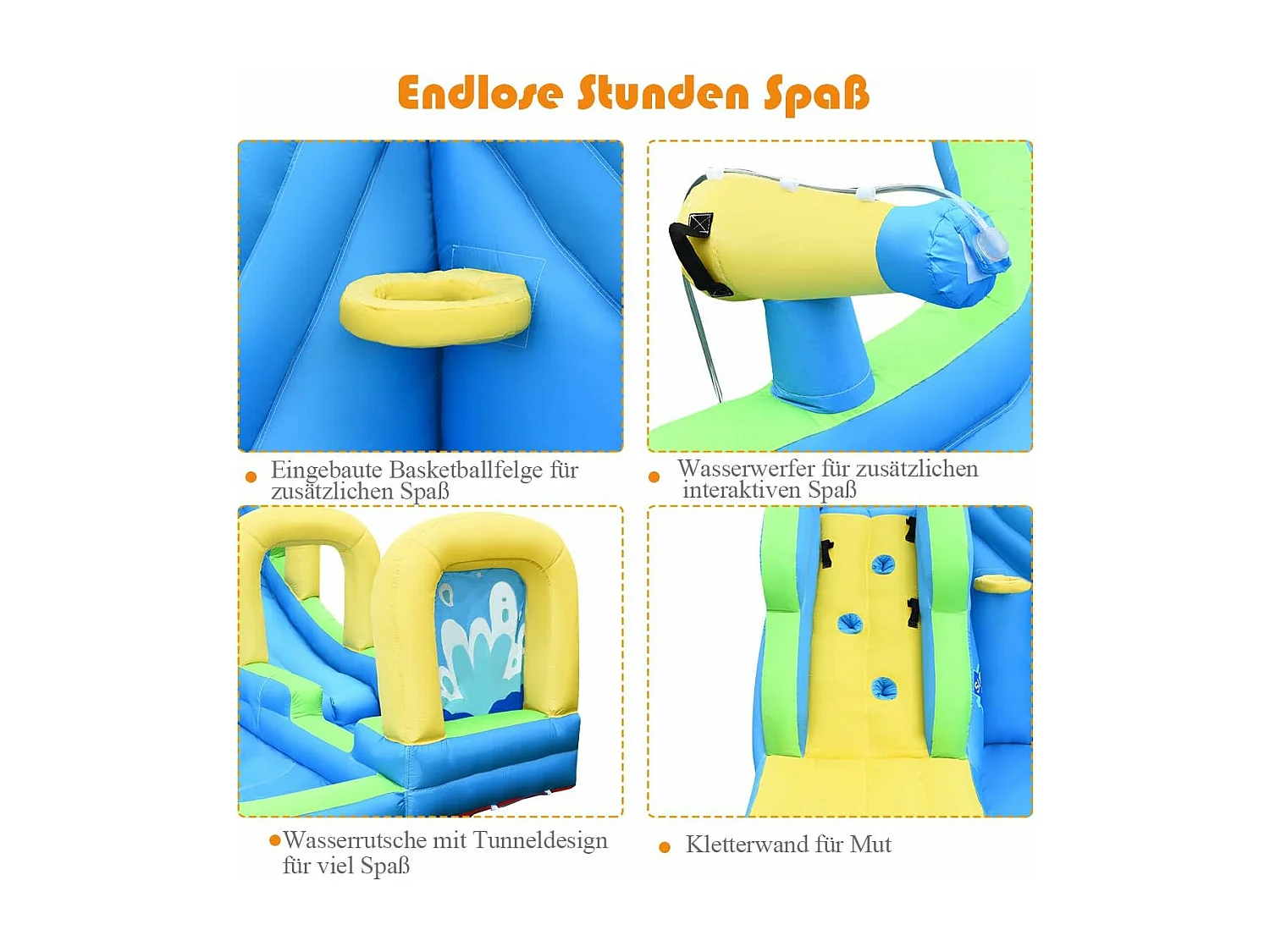 Springkasteel, waterglijbaan, opblaasbaar, waterspeelcentrum met glijbaan, opblaasbaar, kinderbadje, 478 x 366 x 242 cm AB92175
