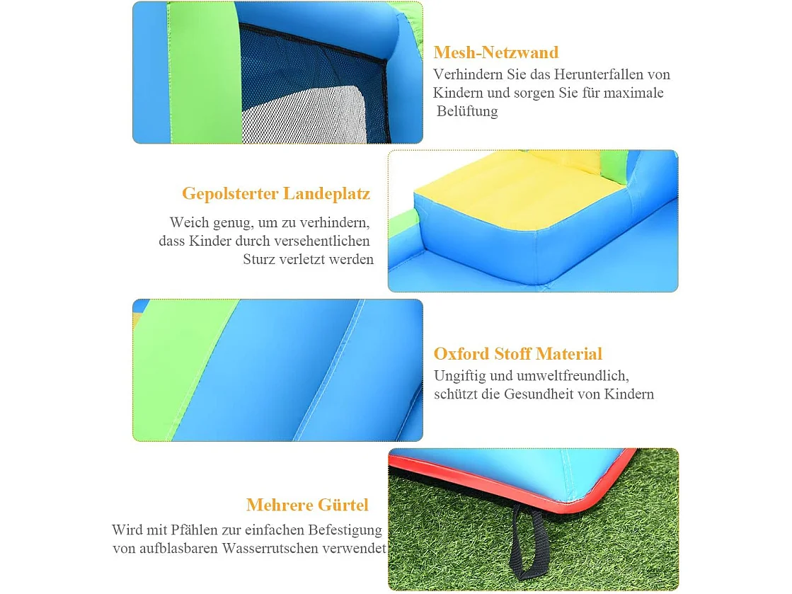 Springkasteel, waterglijbaan, opblaasbaar, waterspeelcentrum met glijbaan, opblaasbaar, kinderbadje, 478 x 366 x 242 cm AB92175