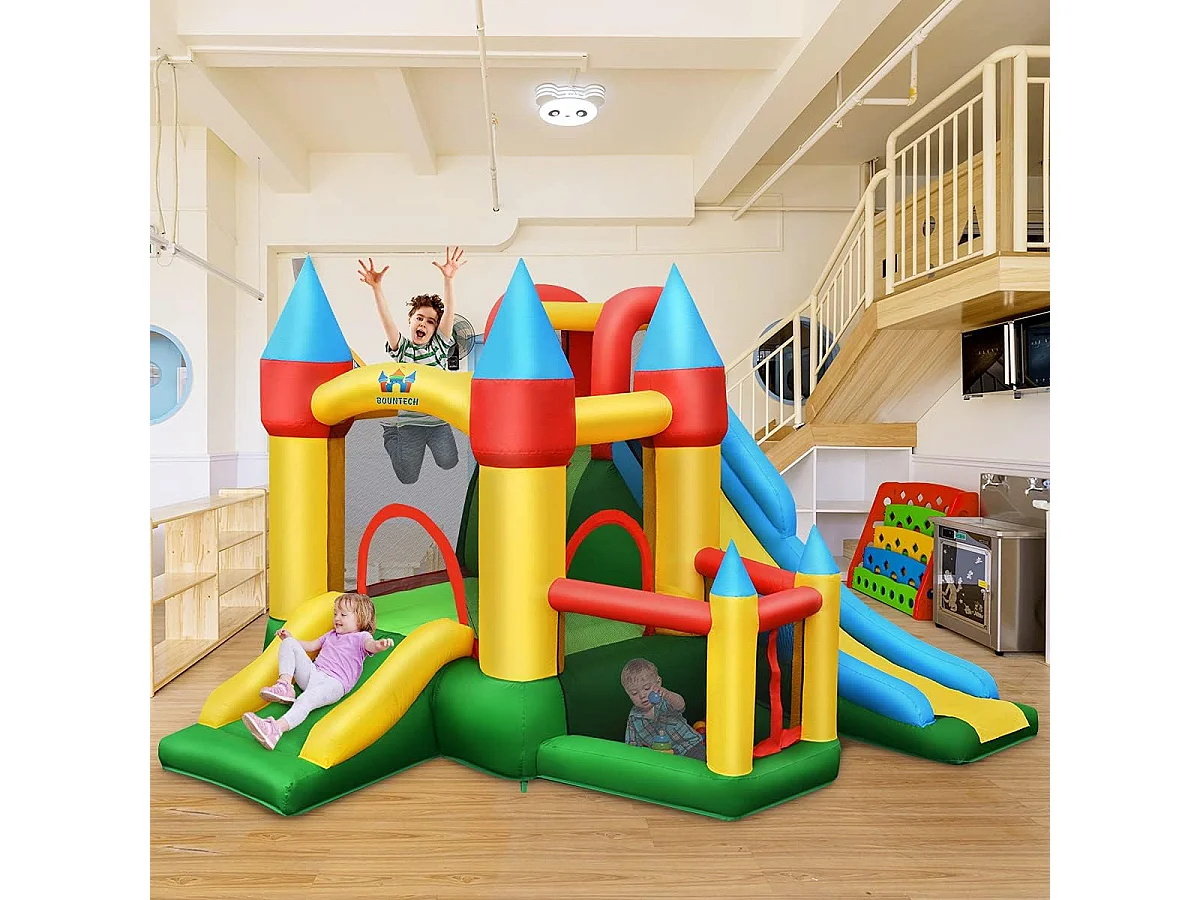 Opblaasbaar springkasteel met 610 W luchtblazer 2 glijbaan springkasteel outdoor bouncer speelkasteel, 330x300x210cmAB92560