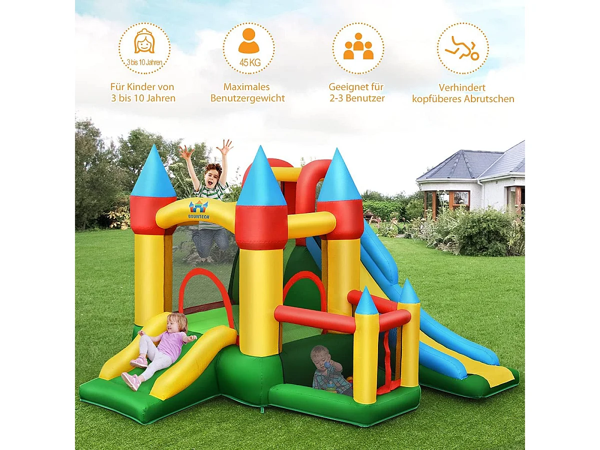 Opblaasbaar springkasteel met 610 W luchtblazer 2 glijbaan springkasteel outdoor bouncer speelkasteel, 330x300x210cmAB92560
