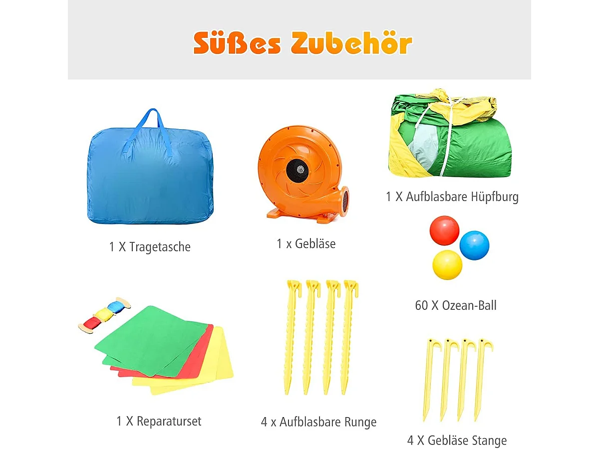 Opblaasbaar springkasteel met 610 W luchtblazer 2 glijbaan springkasteel outdoor bouncer speelkasteel, 330x300x210cmAB92560