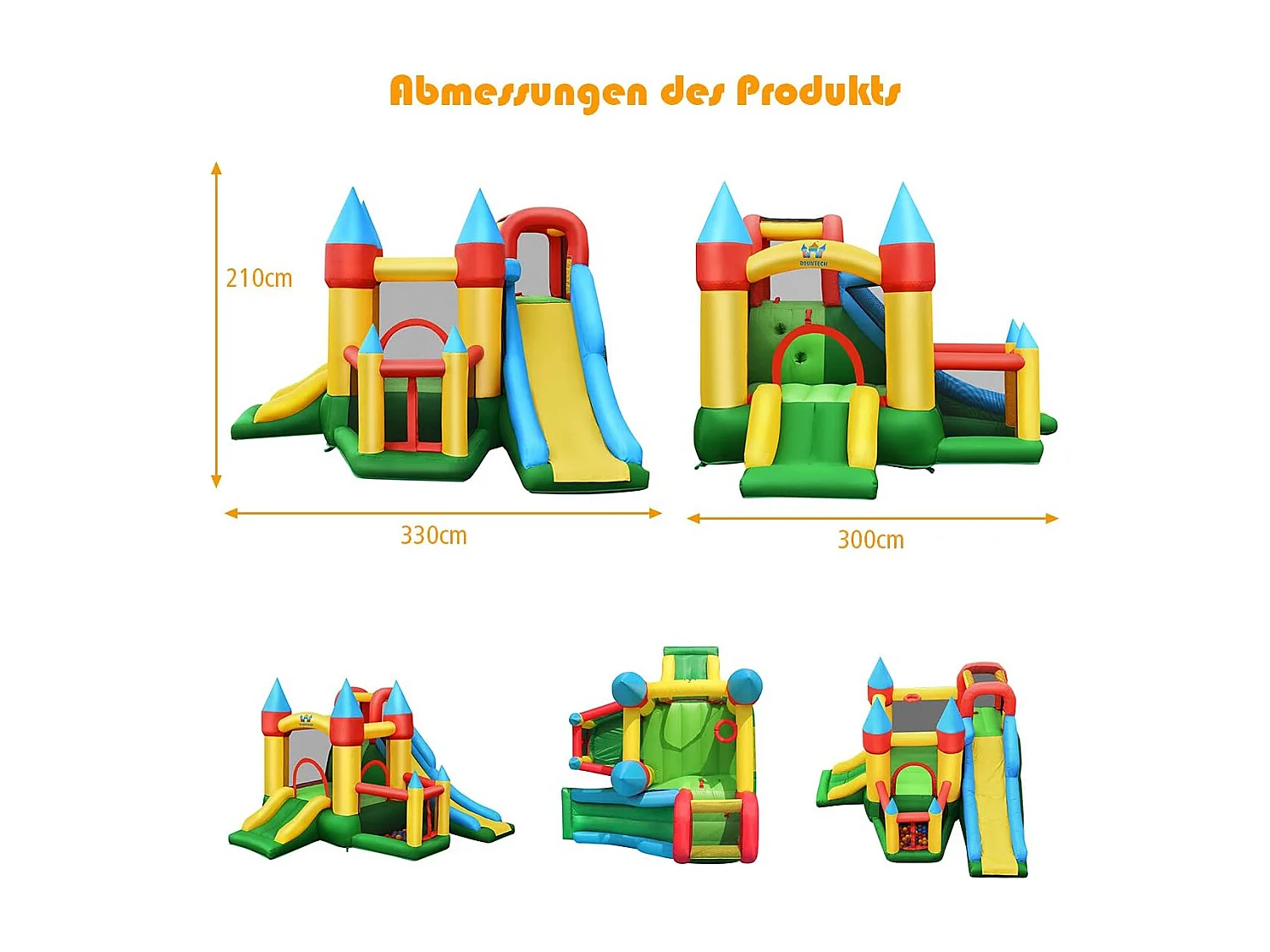 Opblaasbaar springkasteel met 610 W luchtblazer 2 glijbaan springkasteel outdoor bouncer speelkasteel, 330x300x210cmAB92560