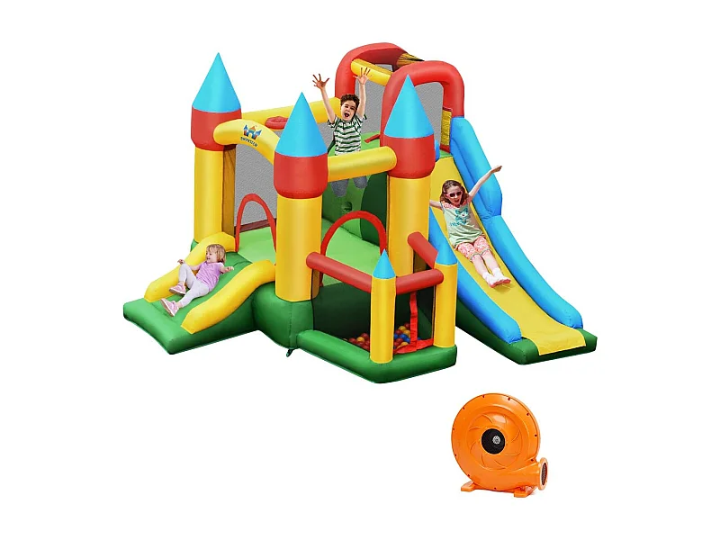 Opblaasbaar springkasteel met 610 W luchtblazer 2 glijbaan springkasteel outdoor bouncer speelkasteel, 330x300x210cmAB92560