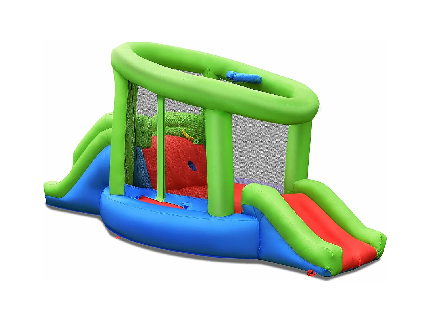 Springburg Bouncer Springburgkasteel met 2 glijbanen en basketbalkorf, springkasteel 410 x 190 x 197 cm (zonder blazer)