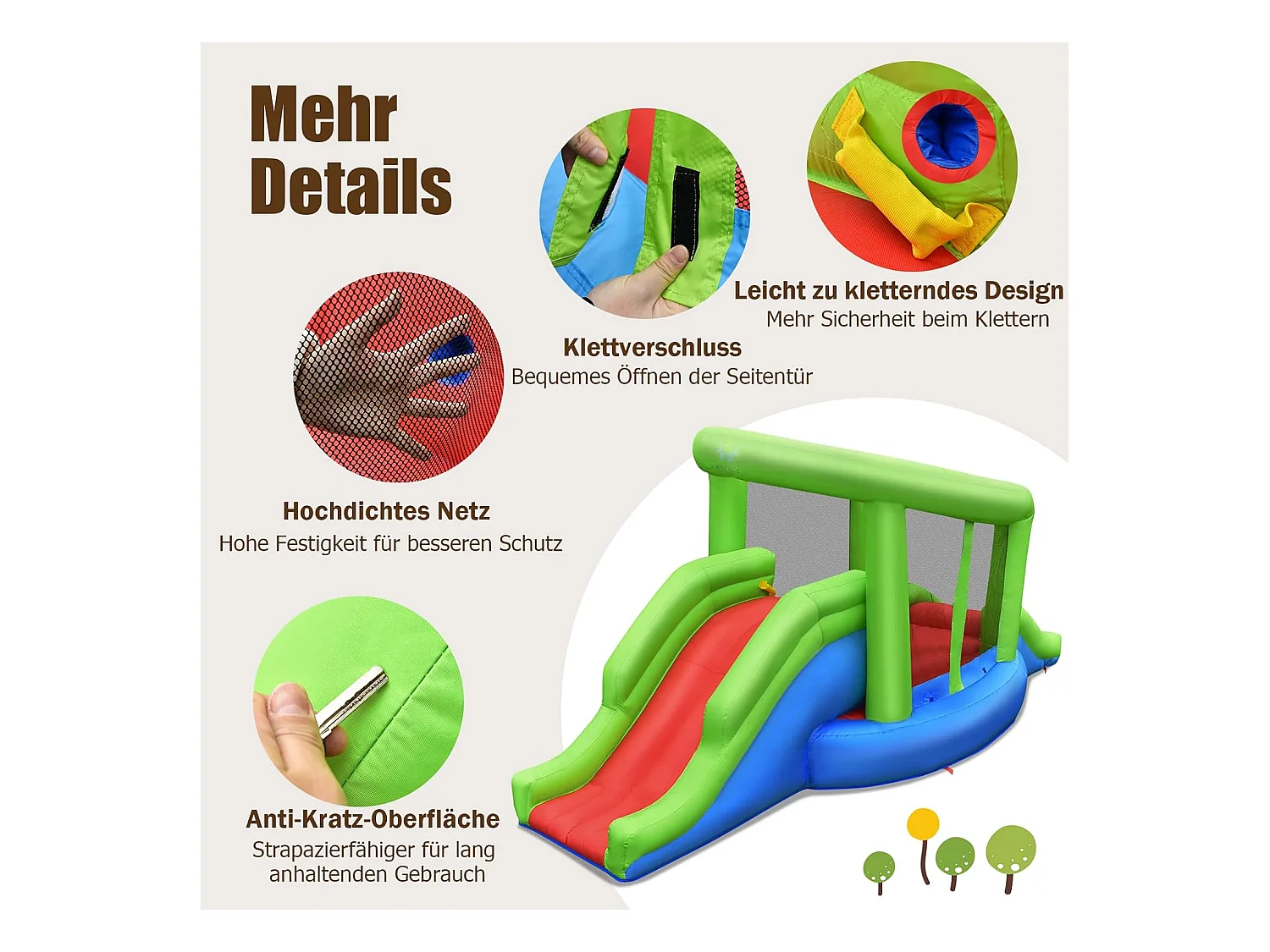Springburg Bouncer Springburgkasteel met 2 glijbanen en basketbalkorf, springkasteel 410 x 190 x 197 cm (zonder blazer)
