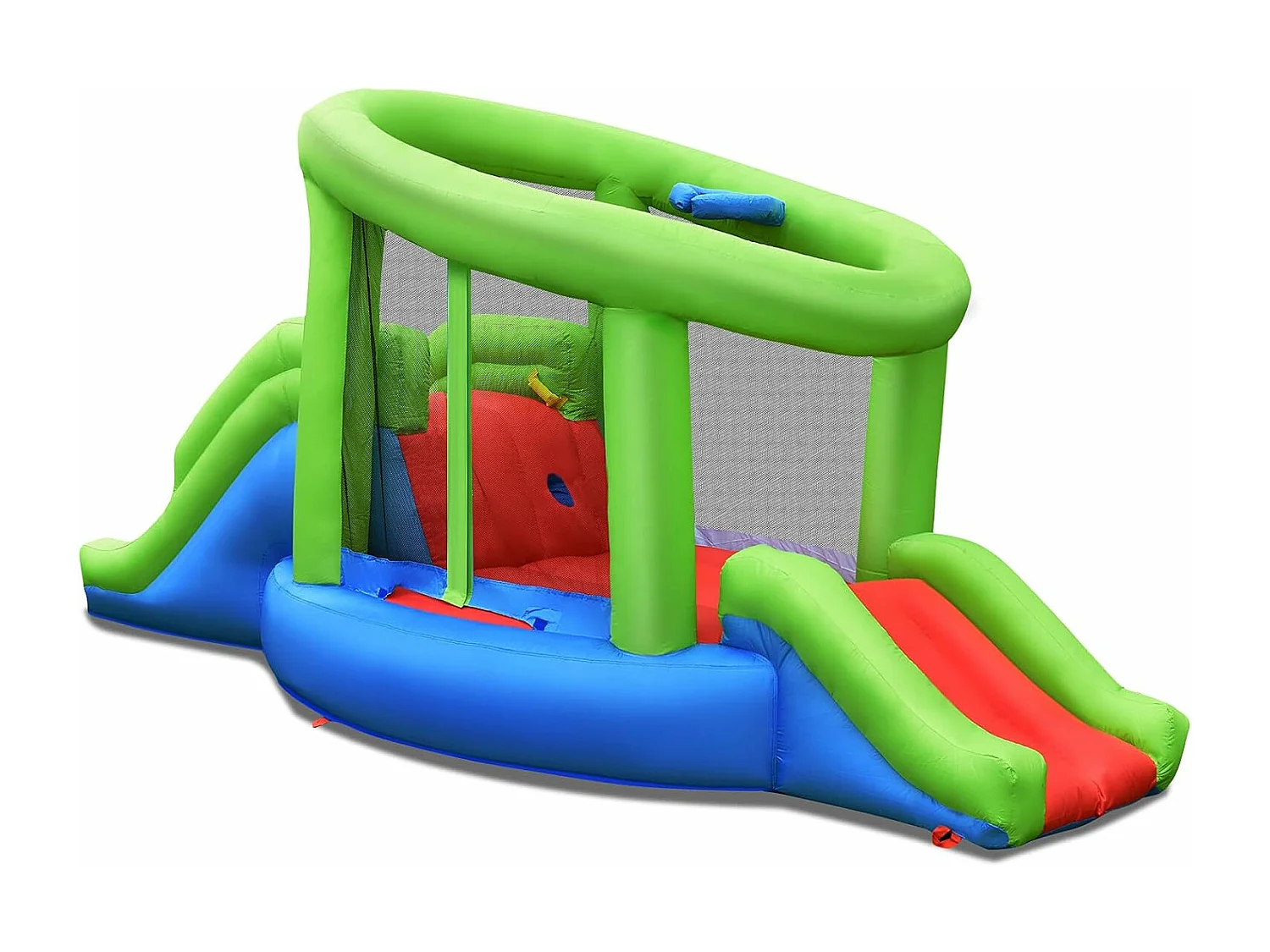 Springburg Bouncer Springburgkasteel met 2 glijbanen en basketbalkorf, springkasteel 410 x 190 x 197 cm (zonder blazer)