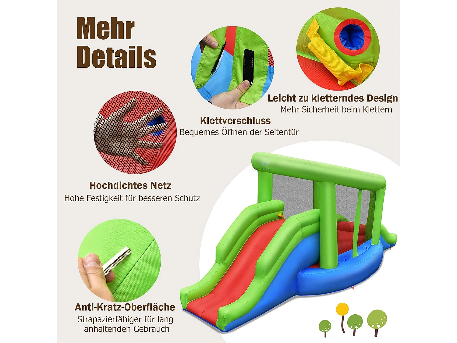 Springburg Bouncer Springburgkasteel met 2 glijbanen en basketbalkorf, springkasteel 410 x 190 x 197 cm (zonder blazer)