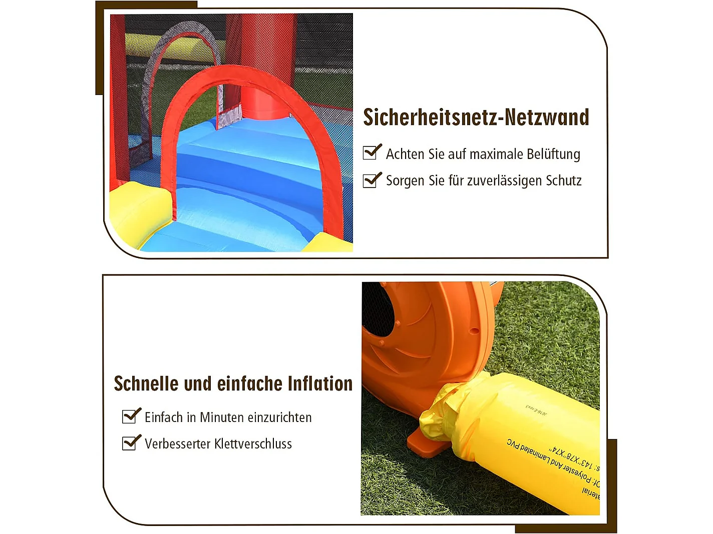 Springkasteel + 450 W blazer, springslot, outdoor bouncer met glijbaan, 60 oceaanballen, voetbaldoel, 2 dartpijlen, draagtas, palen AB92863