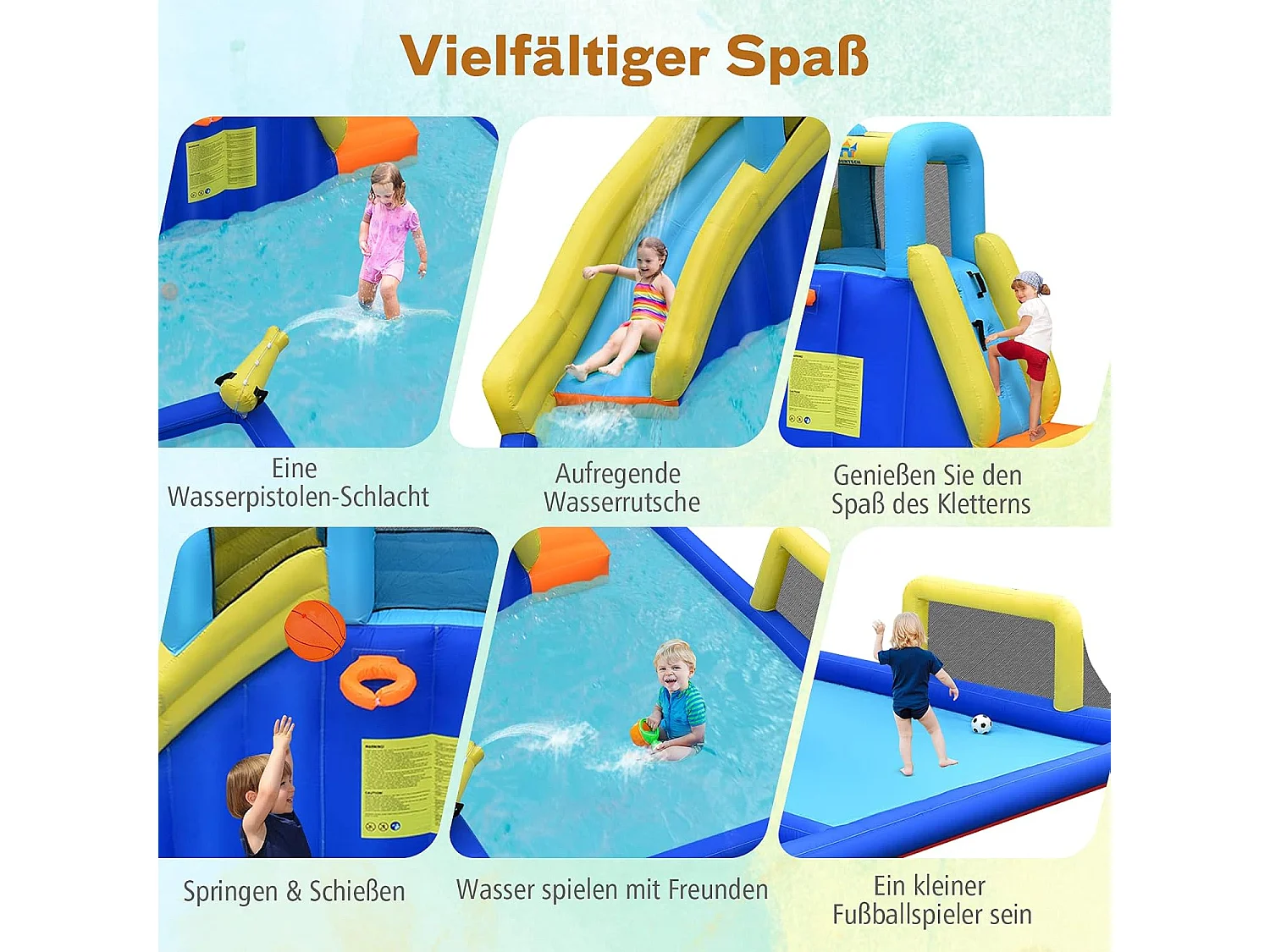 Opblaasbaar springkasteel met waterglijbaan, waterspeelcentrum, waterpark, speelplaats 525 x 373 x 205 cm (zonder opblaasapparaat)