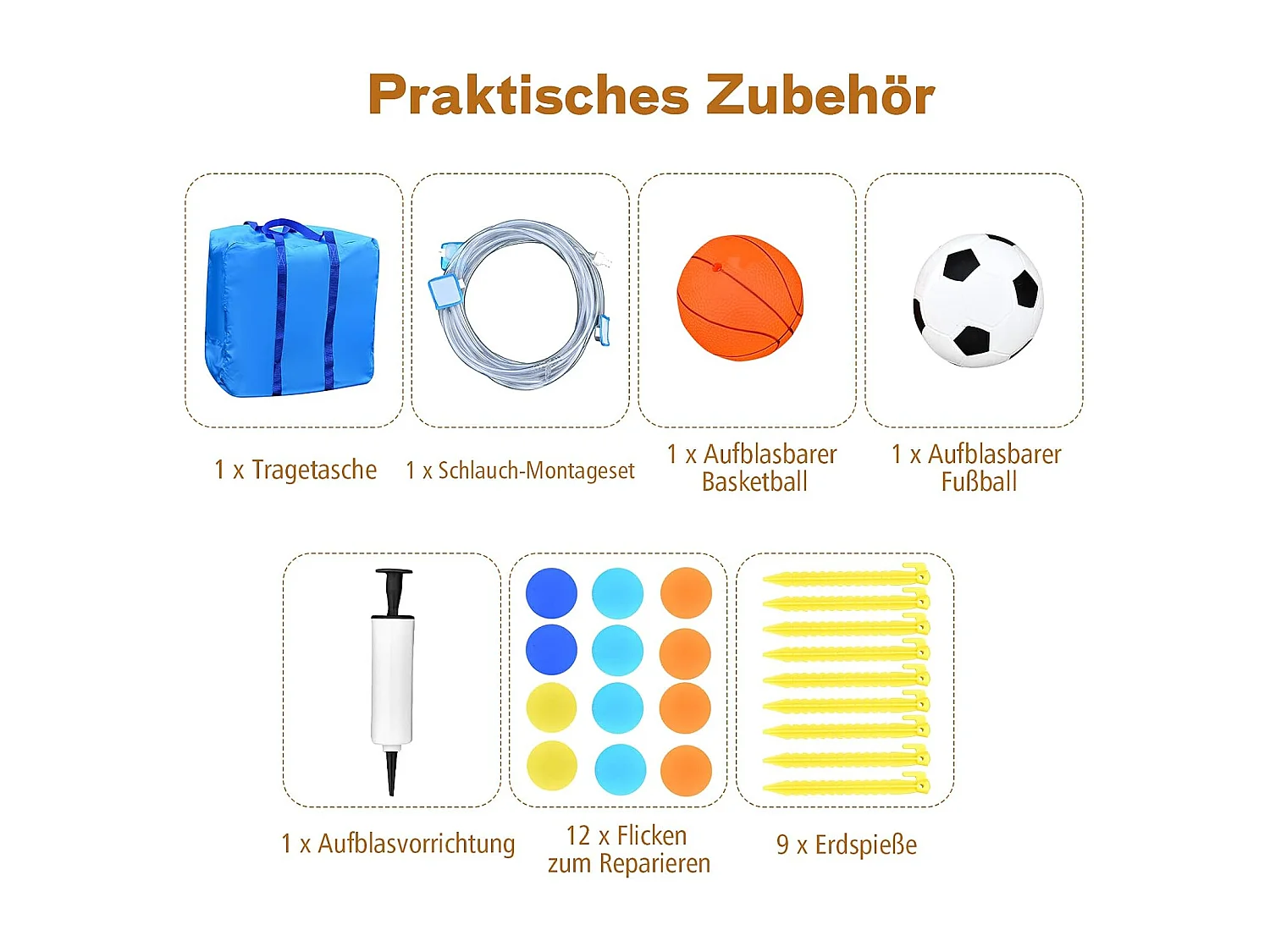 Opblaasbaar springkasteel met waterglijbaan, waterspeelcentrum, waterpark, speelplaats 525 x 373 x 205 cm (zonder opblaasapparaat)